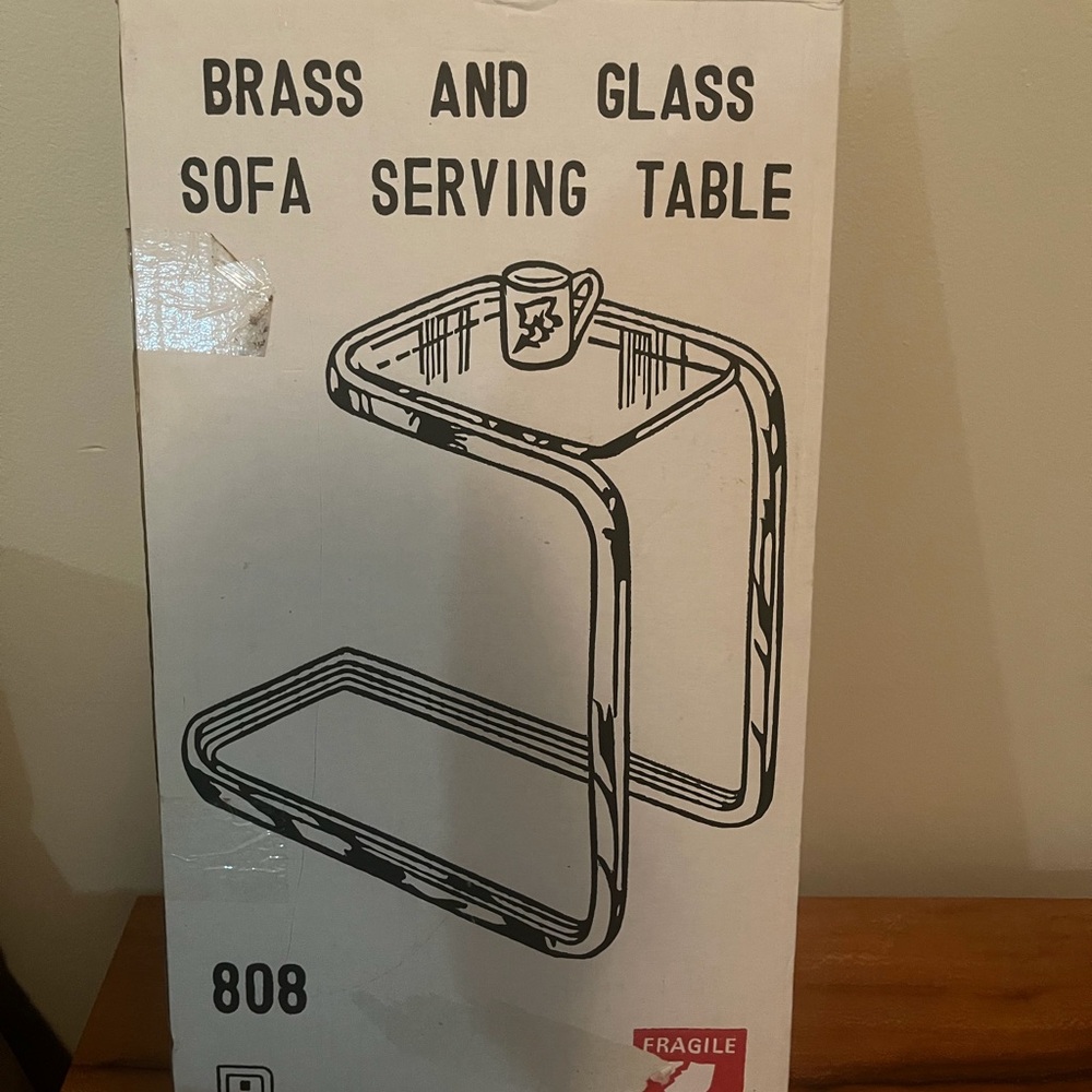 Brass and Glass Sofa Serving Table - Elegant C-Shaped Side Table